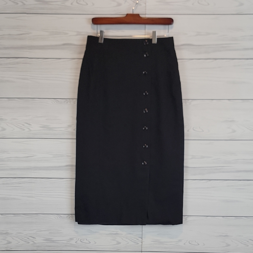 Classic Black Pencil Skirt with Front Buttons